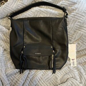Gussaci Black Faux Leather Hobo Shoulder Bag